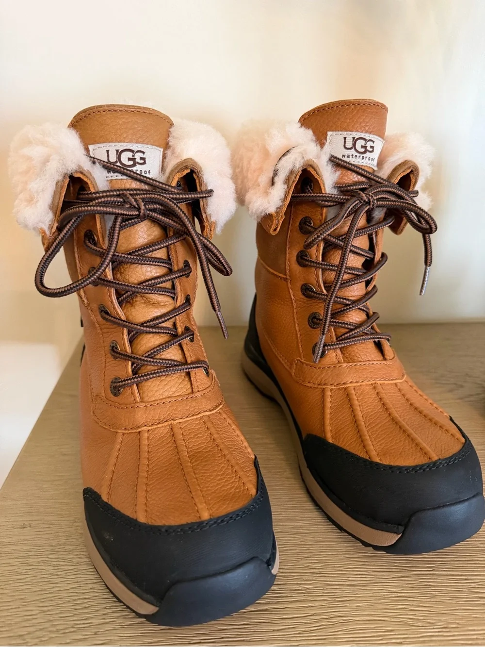 UGG Women's Tan and Black Waterproof Lace-Up Winter Boots
